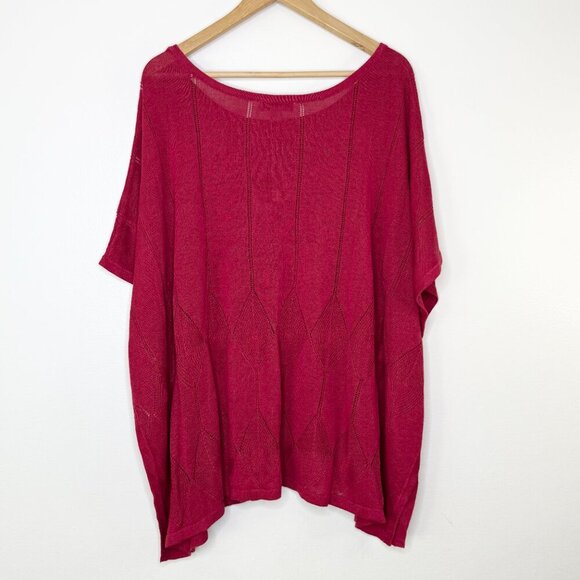 NWT Coldwater Creek Bateau Linen Blend Poncho Red Short Sleeve Sweater XL/1X - Picture 7 of 12